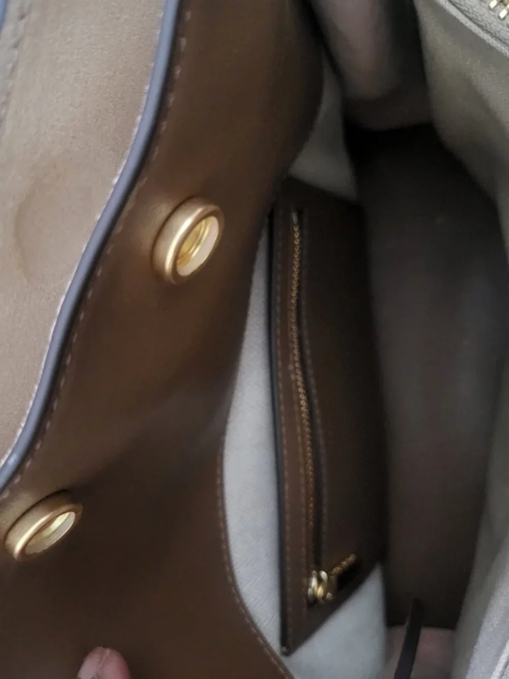 Tory Burch Lee Radziwill Small Leather double tote  in brown with suede trim